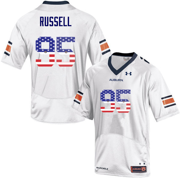 Auburn Tigers Men's Dontavius Russell #95 White Under Armour Stitched College USA Flag Fashion NCAA Authentic Football Jersey DZK8174JS